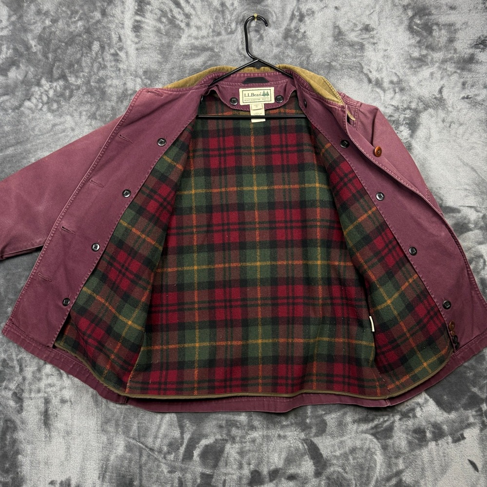 L.L. Bean Field Coat Jacket Womens M Plum Burgundy Plaid Lined Canvas Barn Chore - Picture 8 of 11
